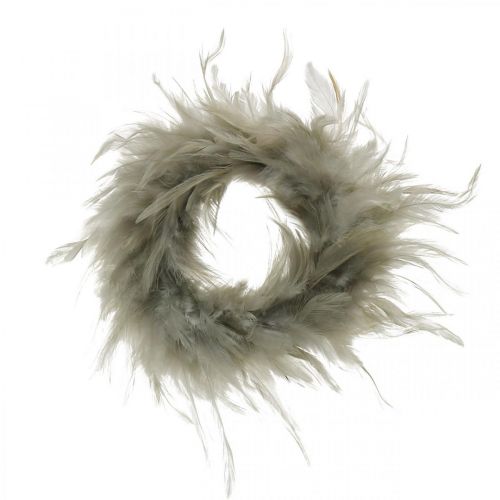 Floristik24 Couronne de plumes décoratives grise Ø10,5cm Décoration de Pâques vraies plumes