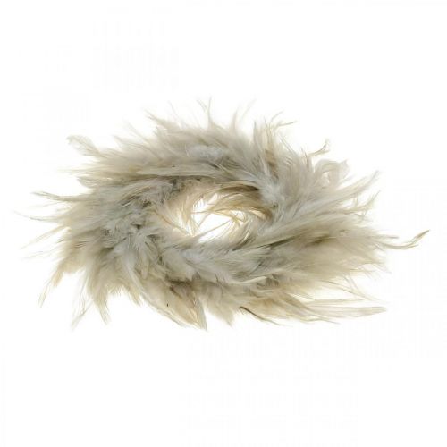 Floristik24 Couronne de plumes décoratives grise Ø10,5cm Décoration de Pâques vraies plumes