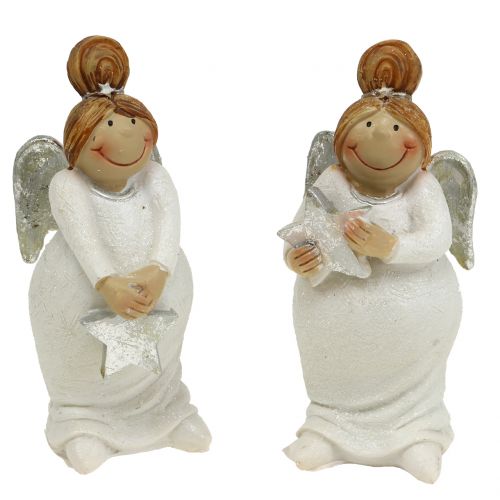 Floristik24 Deco Figurine Ange avec Etoile Blanche, Argent 10cm 2pcs