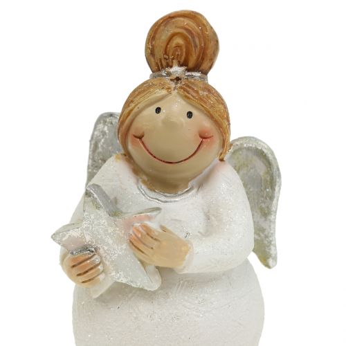 Floristik24 Deco Figurine Ange avec Etoile Blanche, Argent 10cm 2pcs