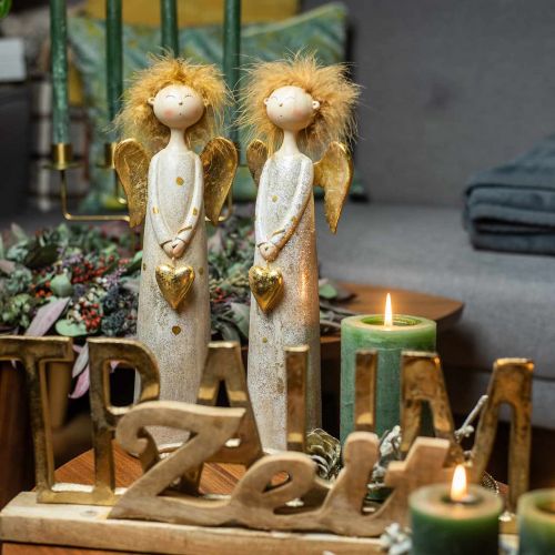 Floristik24 Figurine décorative ange avec coeur ange de Noël or 11,5 × 7,5 × 37cm