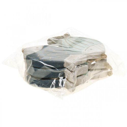 Article Poisson Décoratif Maritime à Suspendre Décoration Poisson en Bois Bleu H11cm 6pcs