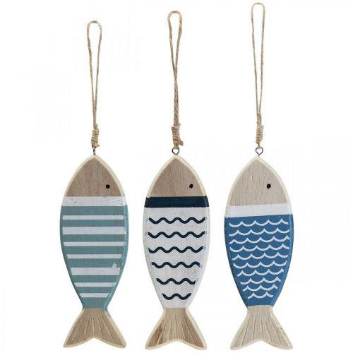 Article Déco poisson, décoration poisson en bois, pendentif poisson bois 15cm 3pcs