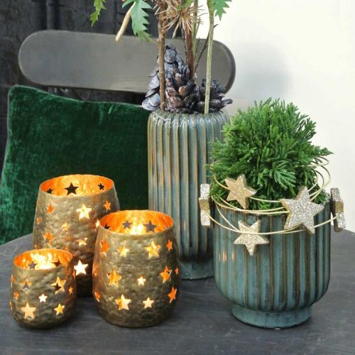 Article Vase décoratif, compositions florales, décorations de table, vase en céramique ondulée vert, marron Ø15cm H30,5cm