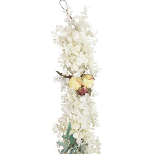 Guirlande décorative guirlande végétale eucalyptus roses artificielles aspect sec 170cm blanchies