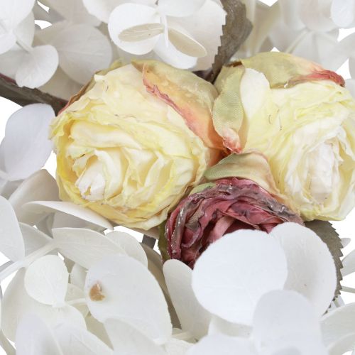 Guirlande décorative guirlande végétale eucalyptus roses artificielles aspect sec 170cm blanchies
