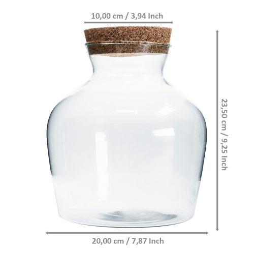 Floristik24 Verre déco avec bouchon Vase déco clair bulbeux Ø20cm H21cm