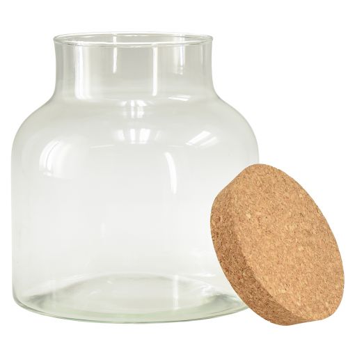 Floristik24 Vase décoratif en verre avec bouchons, verre en liège transparent, diamètre 18 cm, hauteur 20,5 cm