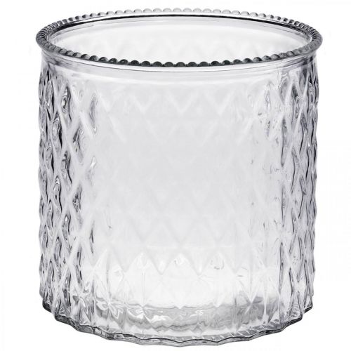 Floristik24 Verre décoratif, lanterne motif losange, vase en verre Ø15cm H15cm