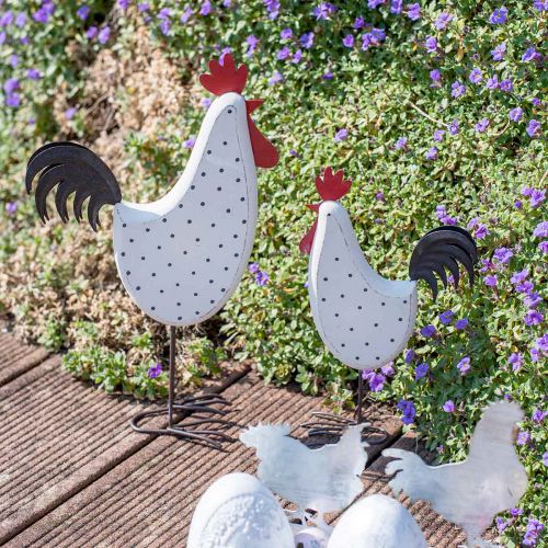 Article Coq déco bois pointillé blanc figurine décorative Pâques H21cm 2pcs