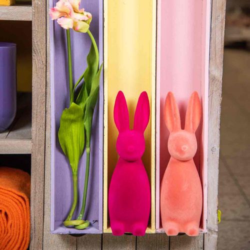 Floristik24 Lapin décoratif Lapin de Pâques décoratif – 2e choix – Floqué rose H29,5 cm 2 pcs