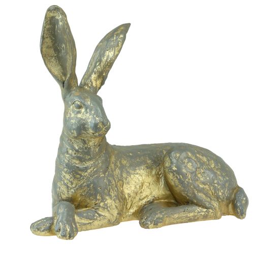 Floristik24 Lapin décoratif couché doré gris figurine décorative Pâques 27x13x25cm