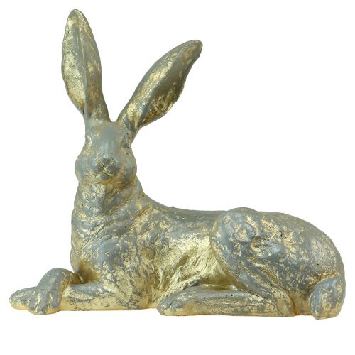 Floristik24 Lapin décoratif couché doré gris figurine décorative Pâques 27x13x25cm