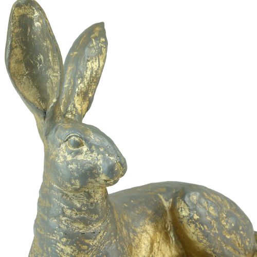 Floristik24 Lapin décoratif couché doré gris figurine décorative Pâques 27x13x25cm