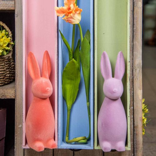 Floristik24 Déco lapin floqué abricot, décoration de Pâques H30cm 2pcs