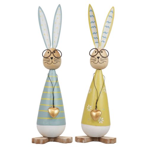 Article Lapin décoratif avec lunettes Décoration de Pâques bois métal Lapin de Pâques 29cm 2 pcs