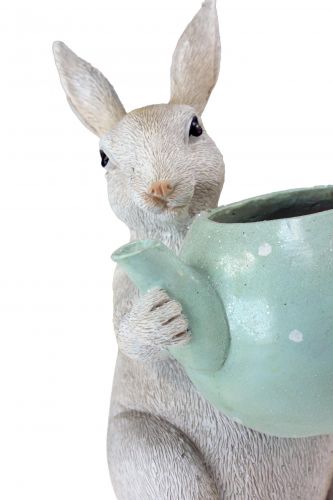 Floristik24 Lapin décoratif avec théière figurine décorative décoration de table Pâques H22,5 cm