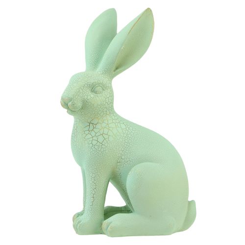 Déco de table lapin assis vert doré craquelé H23,5