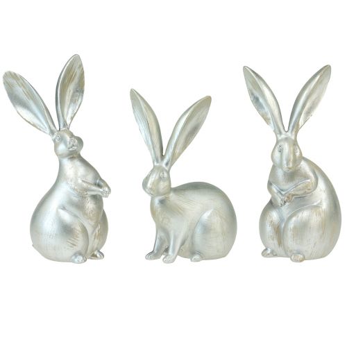 Article Lapins décoratifs figurines décoratives en argent Pâques 17,5x20,5cm 3pcs