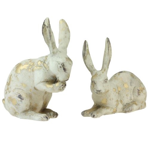 Lapins décoratifs assis debout or blanc H12,5x16,5cm 2pcs