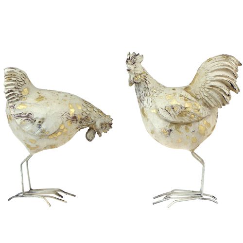 Floristik24 Poulets décoratifs or blanc coq poule vintage L13cm 2 pièces