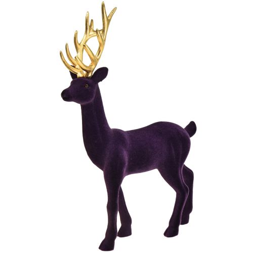 Floristik24 Déco cerf renne figurine floquée violet doré H37cm