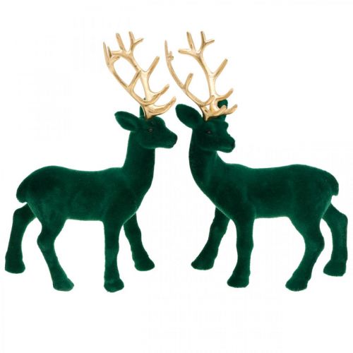 Floristik24 Déco cerf vert et or décoration de Noël figurines de cerf 20cm 2pcs