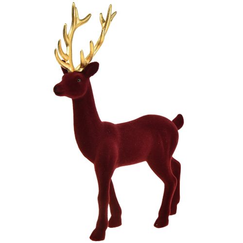Déco Cerf Renne Bordeaux Or Figurine Floquée H37cm