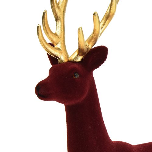 Article Déco Cerf Renne Bordeaux Or Figurine Floquée H37cm