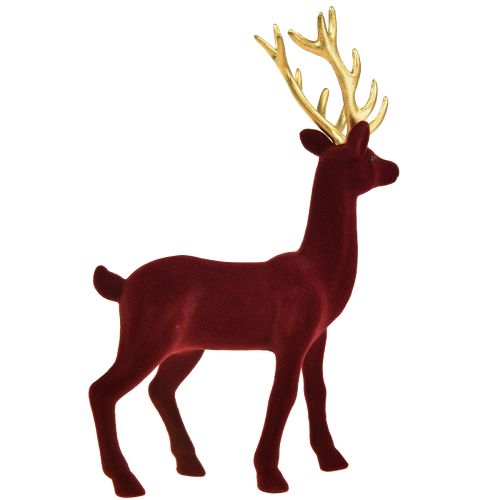 Article Déco Cerf Renne Bordeaux Or Figurine Floquée H37cm