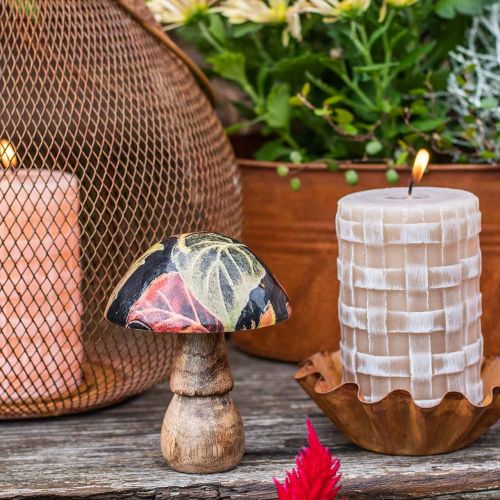 Floristik24 Déco de table champignon en bois feuilles d&#39;automne noir, multicolore Ø10cm H15cm