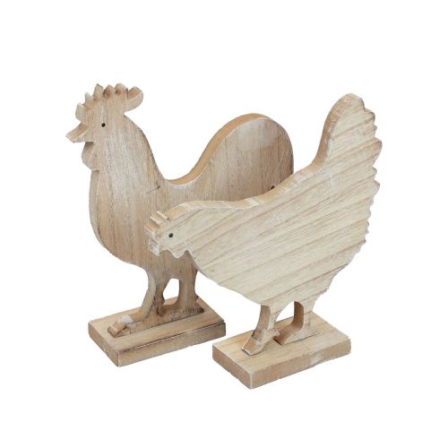 Floristik24 Poulet décoratif décoration de Pâques décoration de table en bois 14,5 cm lot de 2