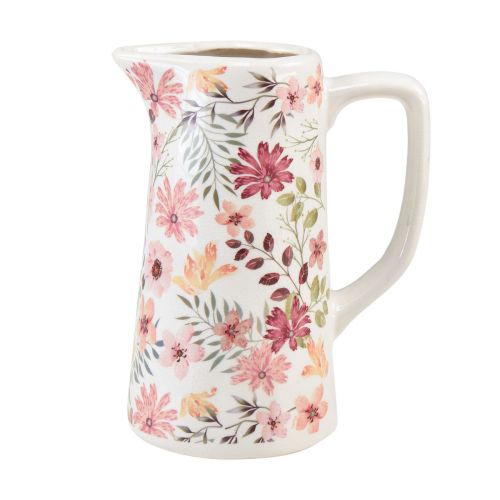 Pichet décoratif fleurs vase en céramique faïence vintage 19,5cm