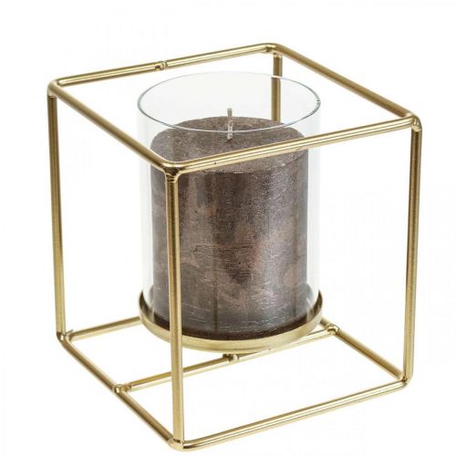 Floristik24 Bougeoir décoratif lanterne métal doré verre 12×12×13cm