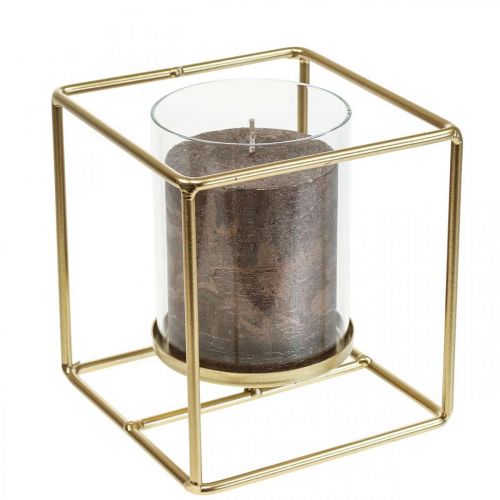 Floristik24 Bougeoir décoratif lanterne en métal doré verre 12×12×13cm