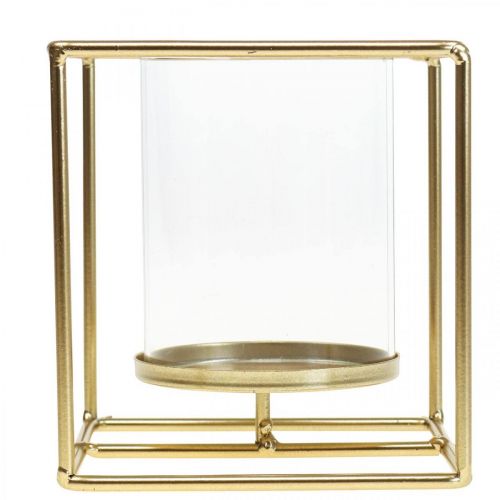 Article Bougeoir décoratif lanterne en métal doré verre 12×12×13cm