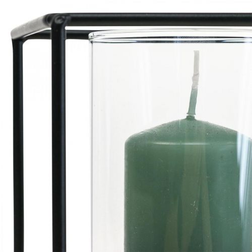 Article Bougeoir décoratif lanterne métal noir verre 12×12×13cm