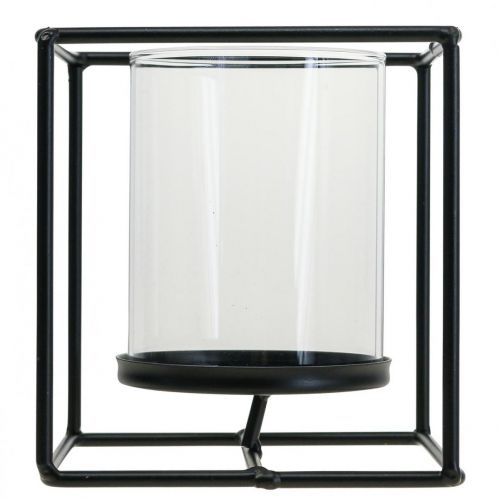 Floristik24 Bougeoir décoratif lanterne en métal noir verre 12×12×13cm