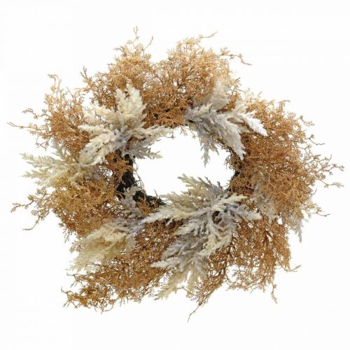 Floristik24 Couronne déco herbe de pampa artificielle crème, couronne de porte marron Ø60cm