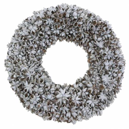 Floristik24 Couronne décorative anis étoilé avec paillettes lavé blanc Ø20cm