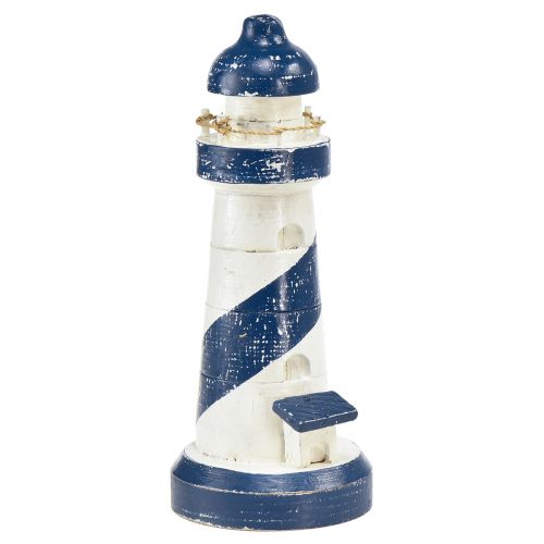 Phare décoratif bois bleu blanc maritime Ø7,5cm H19cm