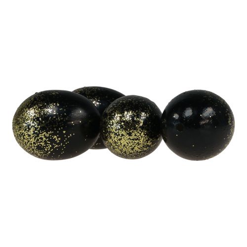 Article Oeufs de Pâques décoratifs véritable œuf d&#39;oie noir avec paillettes dorées H7,5–8,5 cm 10 pièces