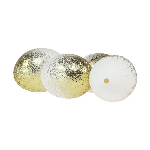 Floristik24 Oeufs de Pâques décoratifs véritable blanc d'œuf de poule avec paillettes dorées H5,5–6 cm 10 pièces