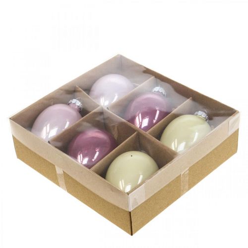 Floristik24 Oeufs de Pâques déco à suspendre en verre rose/vert décorations de Pâques 6 pièces