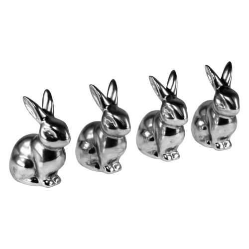 Floristik24 Lapin de Pâques Décoratif Argent Décoration de Pâques Lapin Assis H9cm 4pcs