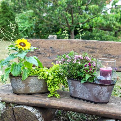 Métal Pot de fleurs Vintage Flowers & Garden Bac À Fleurs Pot De Plantation Ovale Cache-pot