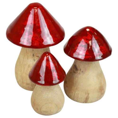 Article Champignons décoratifs champignons en bois rouge brillant décoration d&#39;automne H6/8/10cm lot de 3