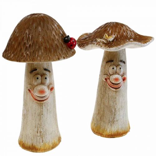 Floristik24 Champignons déco Décoration d'automne champignons rigolos Ø15/12cm H22/25cm 2pcs