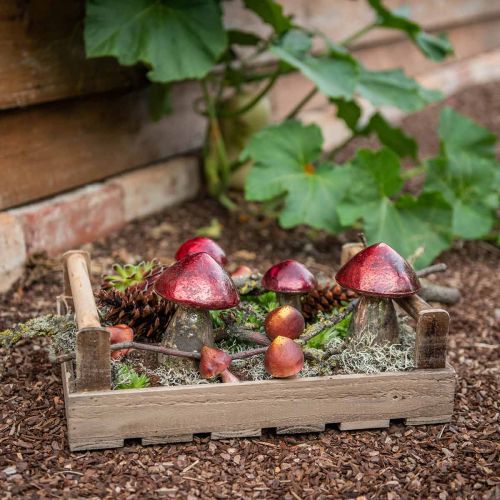 Déco champignons métal rouge vintage décoration automne Ø9cm H13.5cm 2pcs