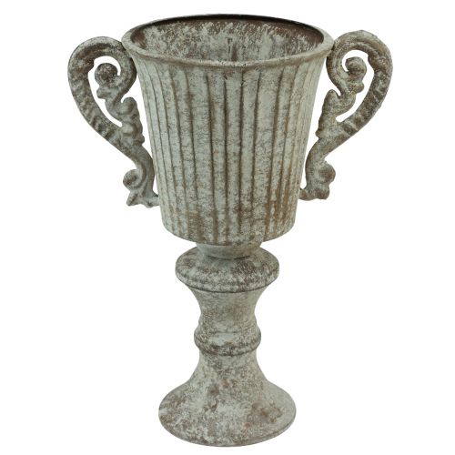 Article Coupe Décorative Calice Métal Antique Marron Blanc Ø12cm H26cm